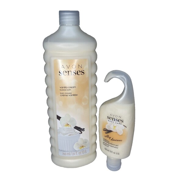 Avon  Senses Vanilla Bath Bundle- Shower Gel-Bubble Bath-Shower Brush - Picture 1 of 4